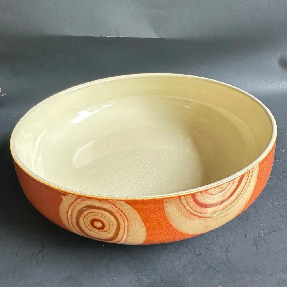 Denby Fire Chilli Serving Bowl Orange Cream Swirl Stoneware England Retired 10in